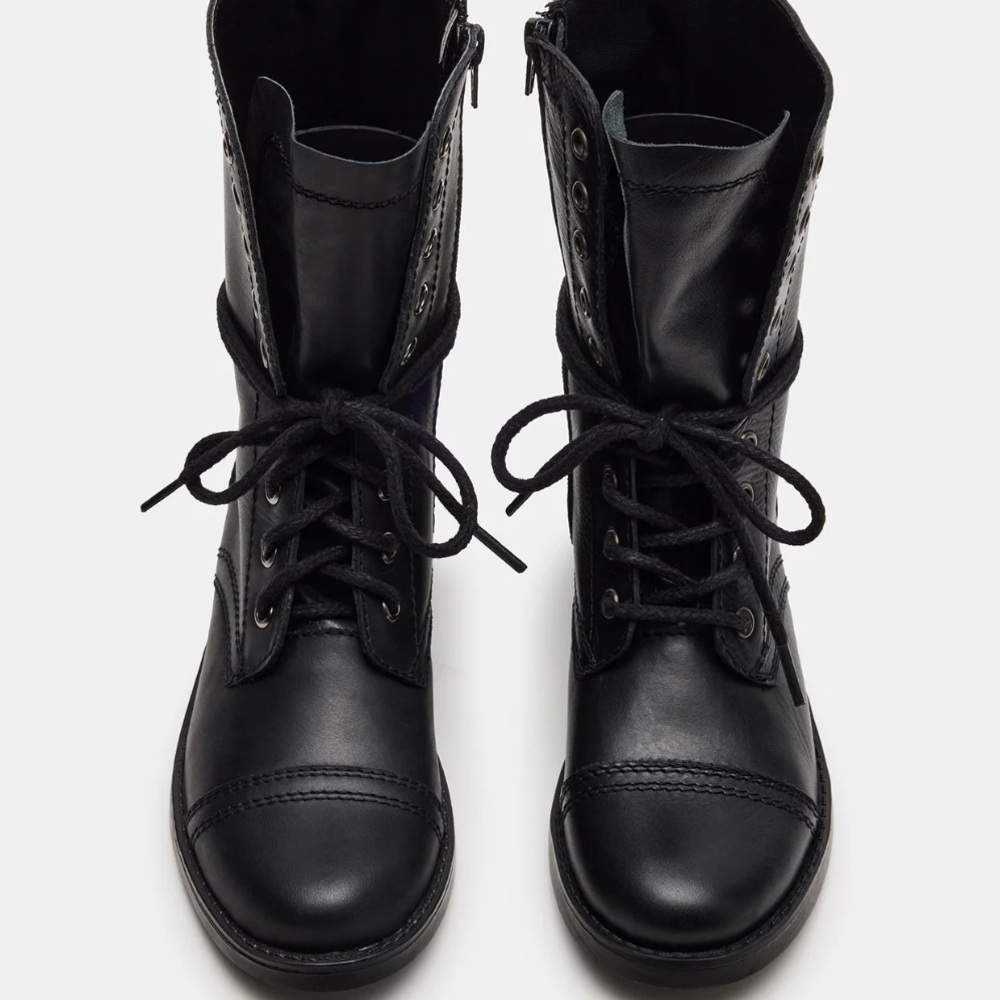 Steve Madden Tropa Leather Black Lace-Up Boots - Picture 5 of 6
